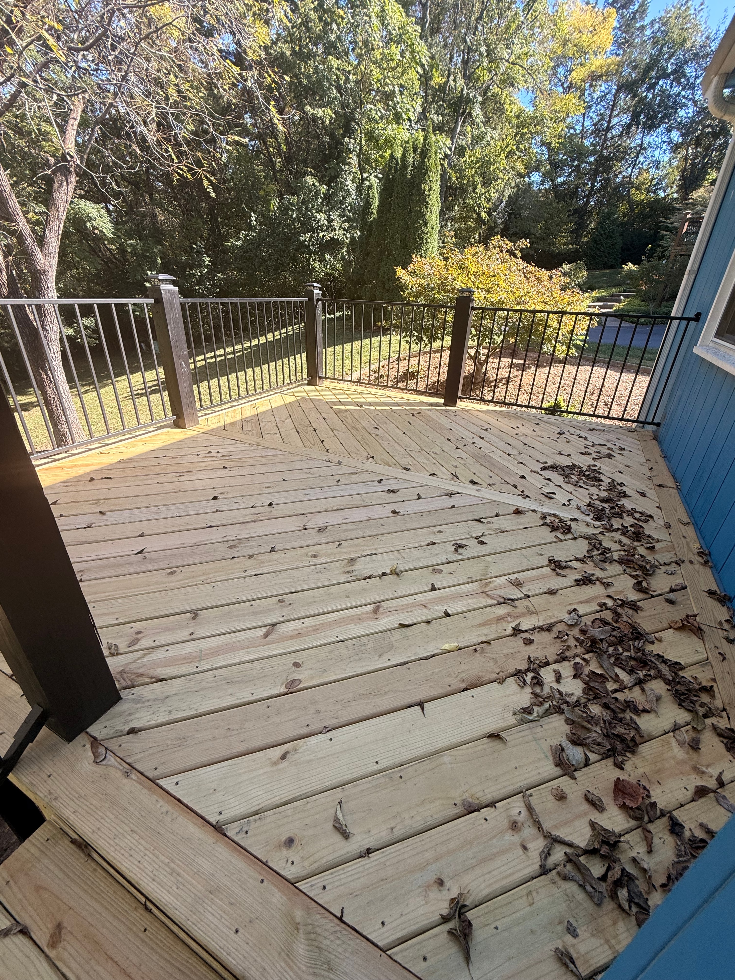 New composite deck with backyard view — Southern Indiana